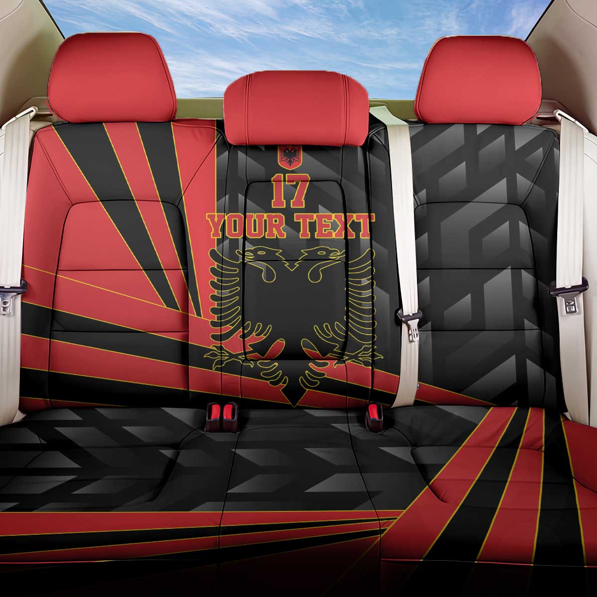 Custom Albania Football We are Champions Back Car Seat Cover Sporty Style with The Double-headed eagle