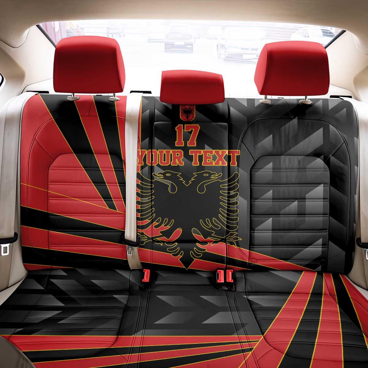 Custom Albania Football We are Champions Back Car Seat Cover Sporty Style with The Double-headed eagle