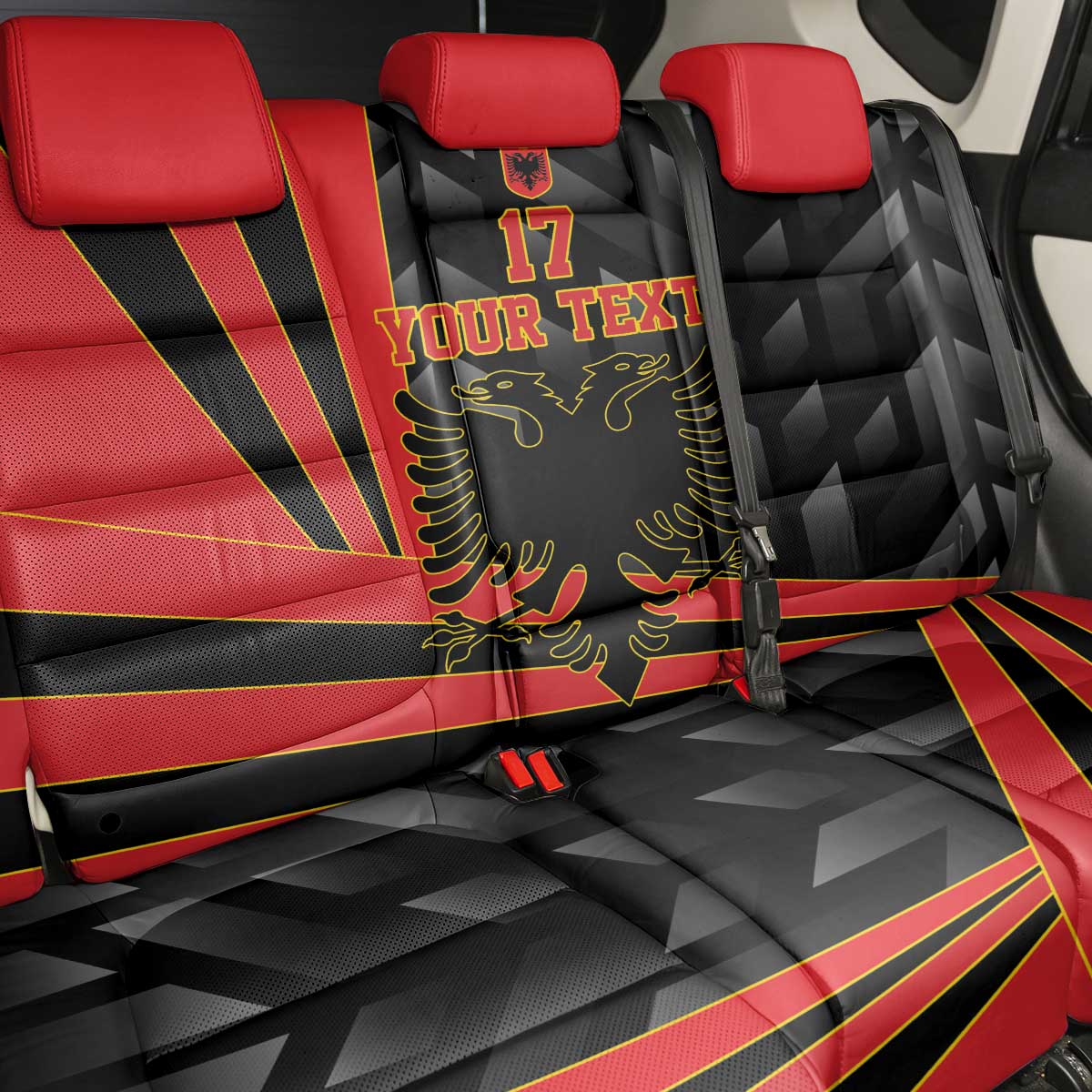 Custom Albania Football We are Champions Back Car Seat Cover Sporty Style with The Double-headed eagle