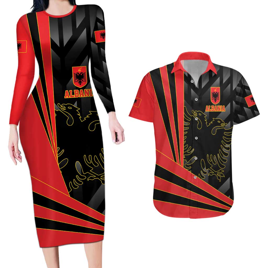 Custom Albania Football We are Champions Couples Matching Long Sleeve Bodycon Dress and Hawaiian Shirt Sporty Style with The Double-headed eagle