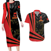 Custom Albania Football We are Champions Couples Matching Long Sleeve Bodycon Dress and Hawaiian Shirt Sporty Style with The Double-headed eagle