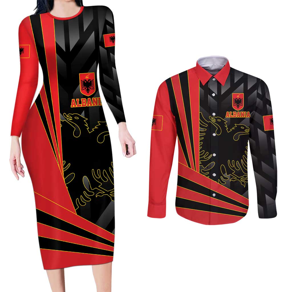 Custom Albania Football We are Champions Couples Matching Long Sleeve Bodycon Dress and Long Sleeve Button Shirt Sporty Style with The Double-headed eagle