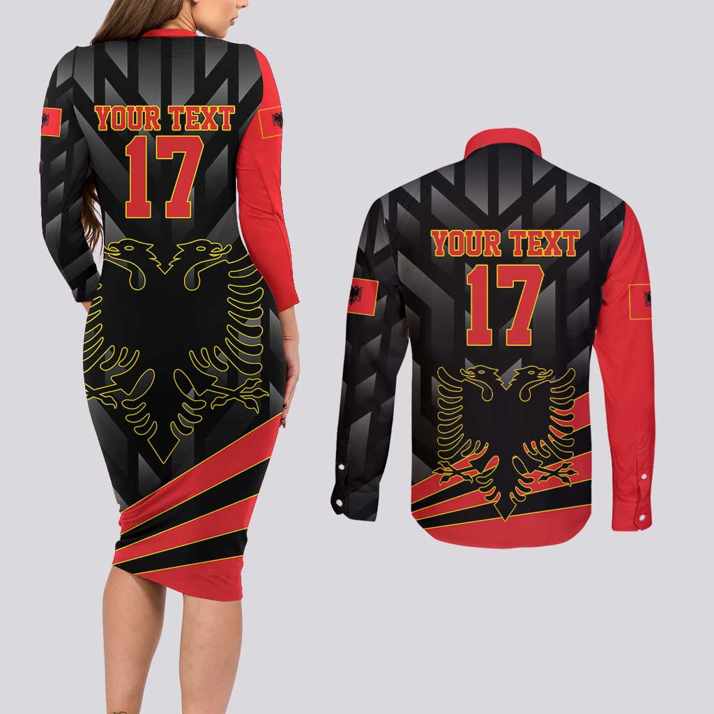 Custom Albania Football We are Champions Couples Matching Long Sleeve Bodycon Dress and Long Sleeve Button Shirt Sporty Style with The Double-headed eagle