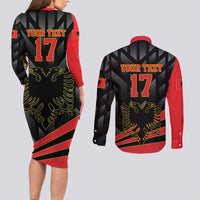 Custom Albania Football We are Champions Couples Matching Long Sleeve Bodycon Dress and Long Sleeve Button Shirt Sporty Style with The Double-headed eagle
