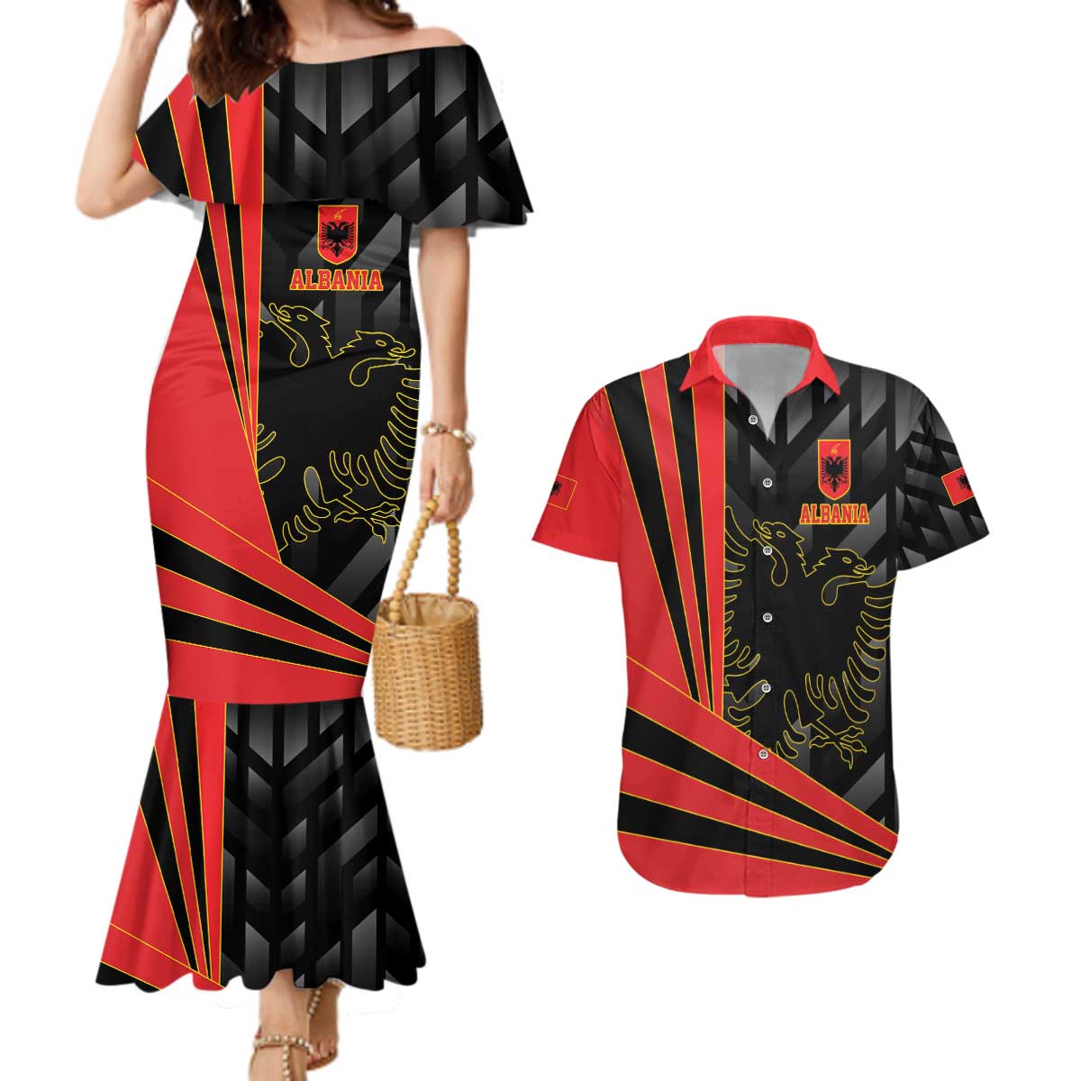 Custom Albania Football We are Champions Couples Matching Mermaid Dress and Hawaiian Shirt Sporty Style with The Double-headed eagle