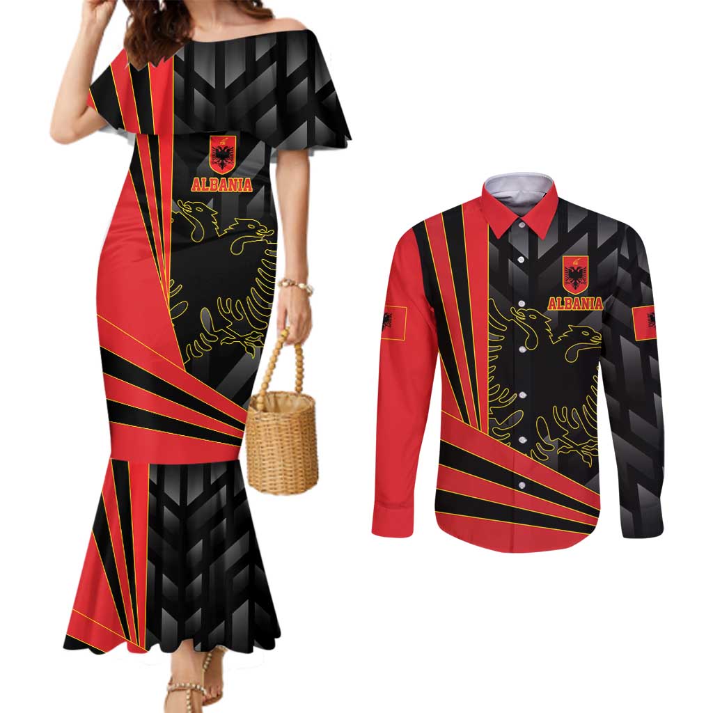 Custom Albania Football We are Champions Couples Matching Mermaid Dress and Long Sleeve Button Shirt Sporty Style with The Double-headed eagle
