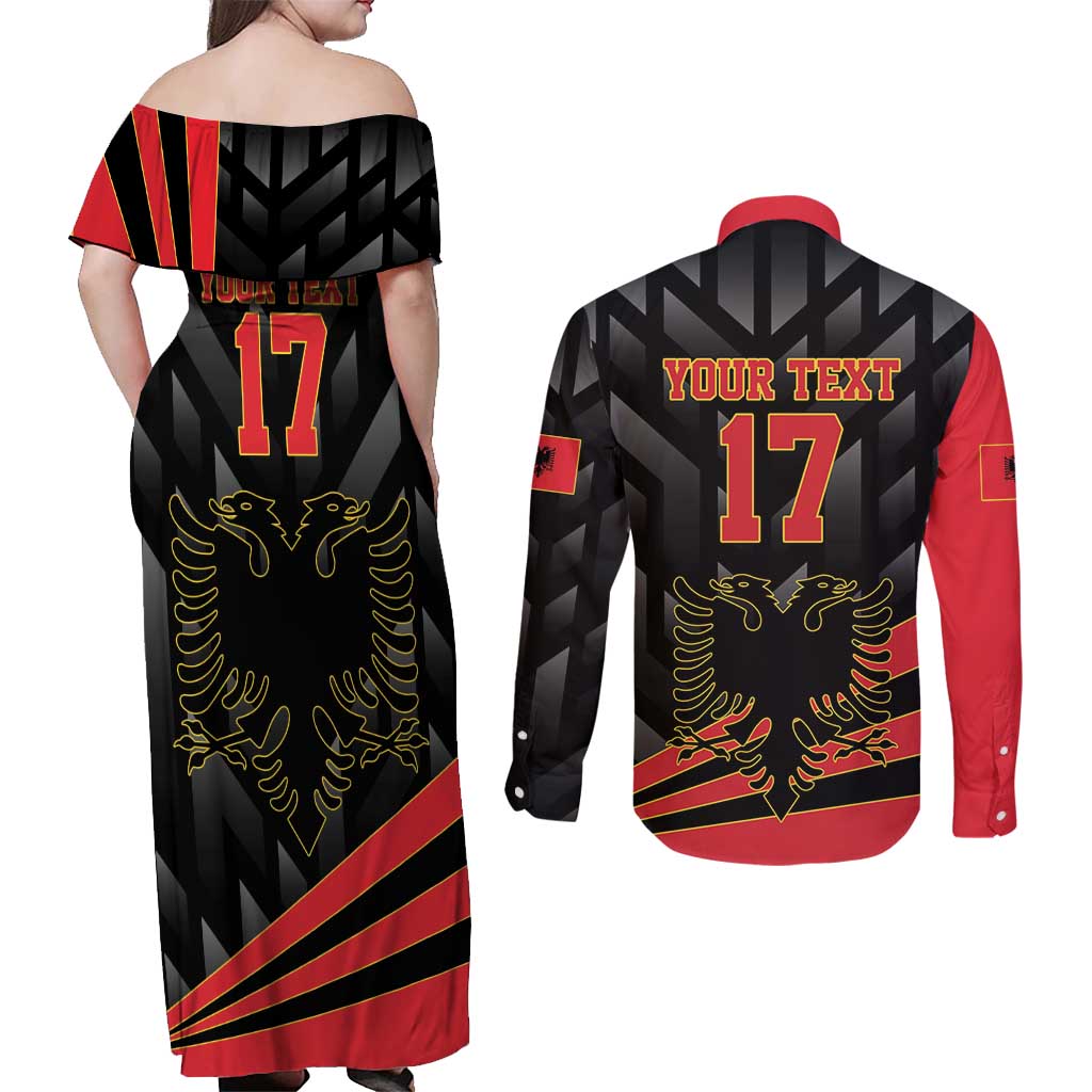 Custom Albania Football We are Champions Couples Matching Off Shoulder Maxi Dress and Long Sleeve Button Shirt Sporty Style with The Double-headed eagle