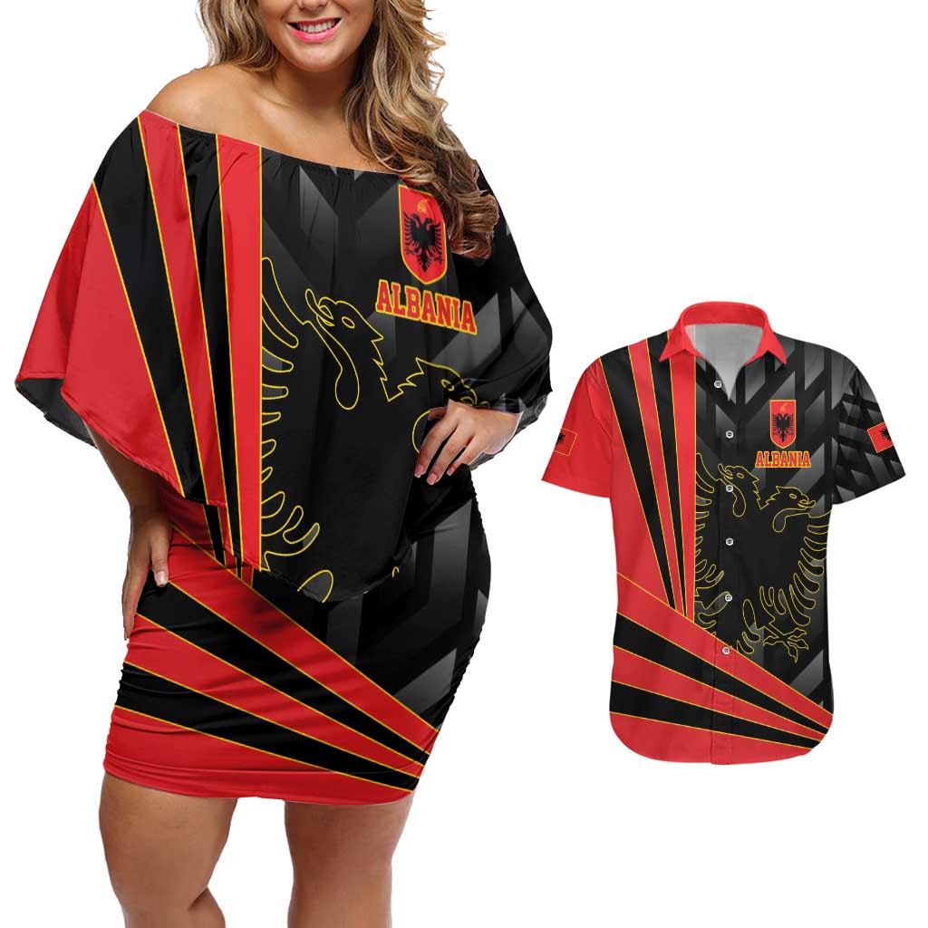 Custom Albania Football We are Champions Couples Matching Off Shoulder Short Dress and Hawaiian Shirt Sporty Style with The Double-headed eagle