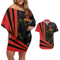 Custom Albania Football We are Champions Couples Matching Off Shoulder Short Dress and Hawaiian Shirt Sporty Style with The Double-headed eagle