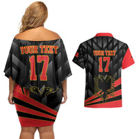 Custom Albania Football We are Champions Couples Matching Off Shoulder Short Dress and Hawaiian Shirt Sporty Style with The Double-headed eagle