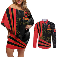 Custom Albania Football We are Champions Couples Matching Off Shoulder Short Dress and Long Sleeve Button Shirt Sporty Style with The Double-headed eagle