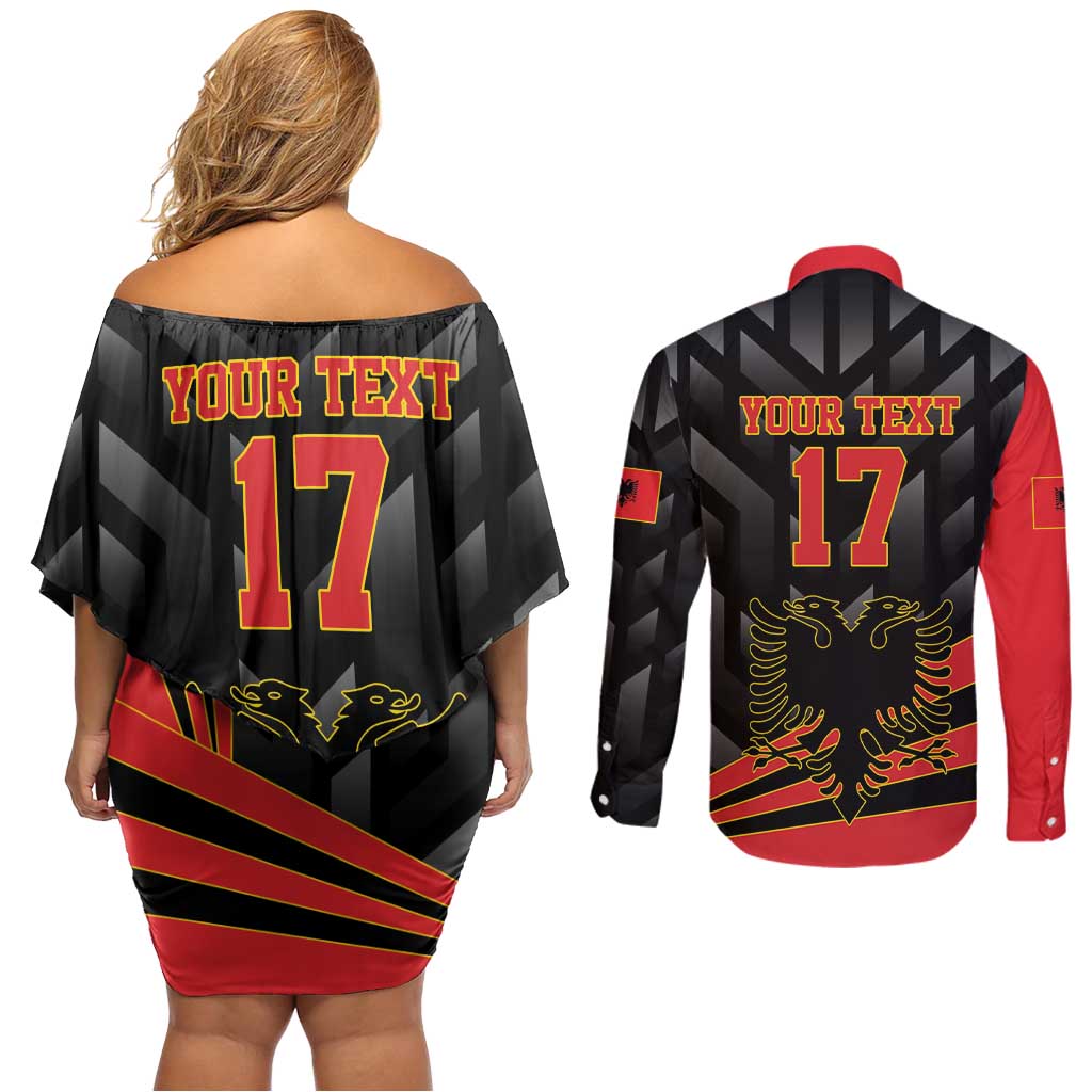 Custom Albania Football We are Champions Couples Matching Off Shoulder Short Dress and Long Sleeve Button Shirt Sporty Style with The Double-headed eagle