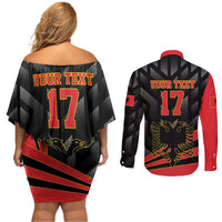 Custom Albania Football We are Champions Couples Matching Off Shoulder Short Dress and Long Sleeve Button Shirt Sporty Style with The Double-headed eagle