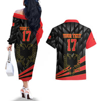 Custom Albania Football We are Champions Couples Matching Off The Shoulder Long Sleeve Dress and Hawaiian Shirt Sporty Style with The Double-headed eagle