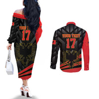 Custom Albania Football We are Champions Couples Matching Off The Shoulder Long Sleeve Dress and Long Sleeve Button Shirt Sporty Style with The Double-headed eagle