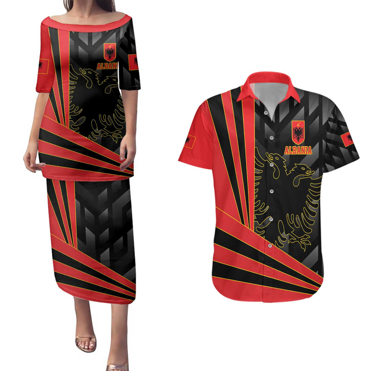 Custom Albania Football We are Champions Couples Matching Puletasi and Hawaiian Shirt Sporty Style with The Double-headed eagle