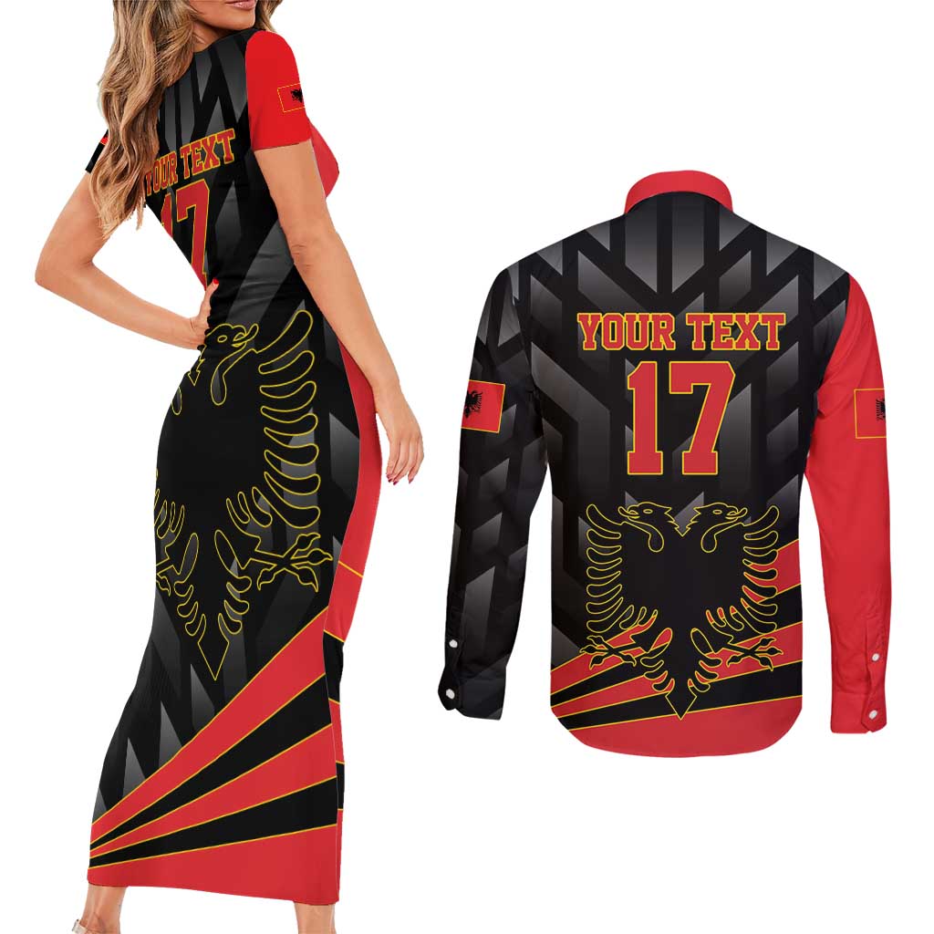 Custom Albania Football We are Champions Couples Matching Short Sleeve Bodycon Dress and Long Sleeve Button Shirt Sporty Style with The Double-headed eagle