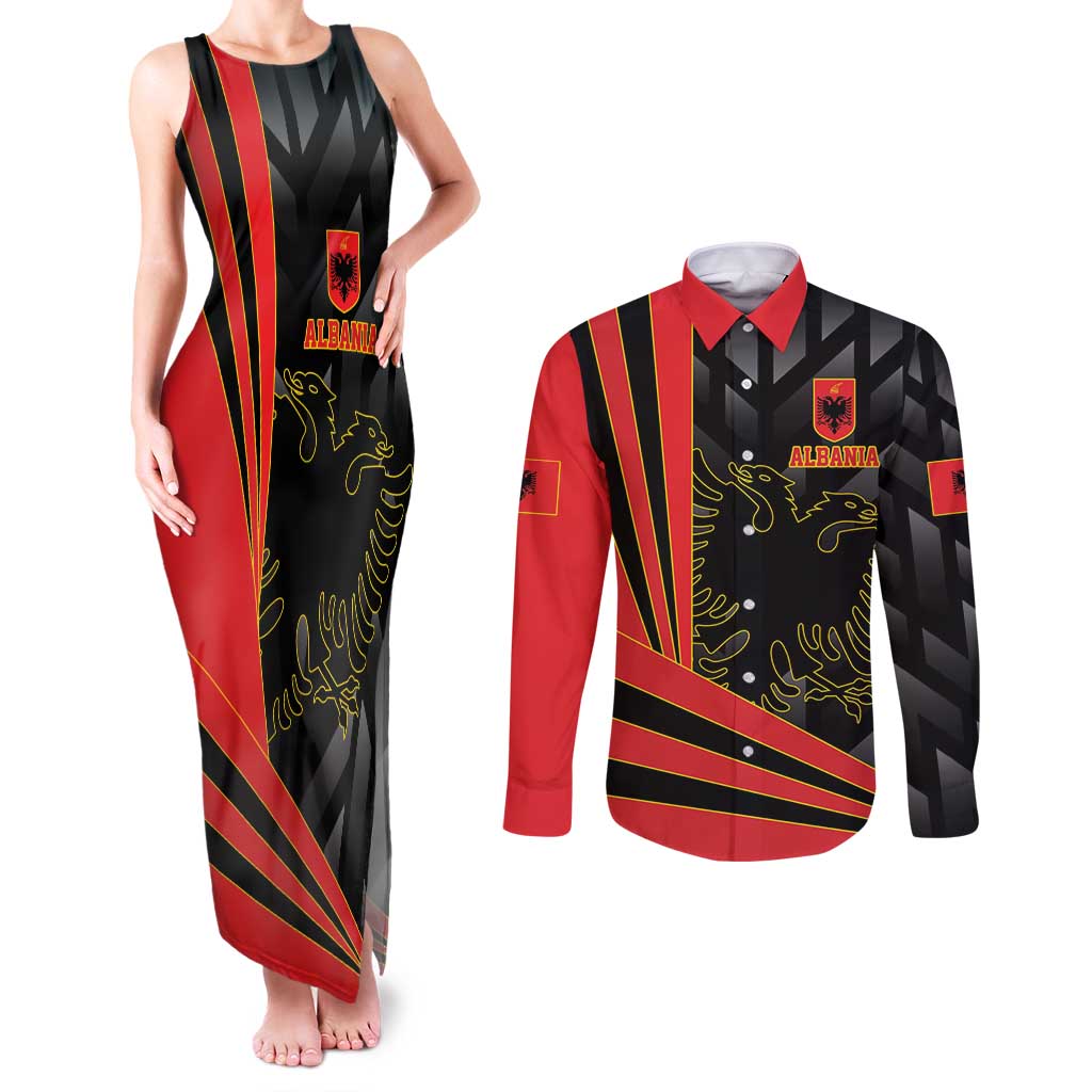 Custom Albania Football We are Champions Couples Matching Tank Maxi Dress and Long Sleeve Button Shirt Sporty Style with The Double-headed eagle