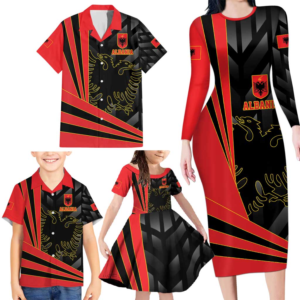 Custom Albania Football We are Champions Family Matching Long Sleeve Bodycon Dress and Hawaiian Shirt Sporty Style with The Double-headed eagle