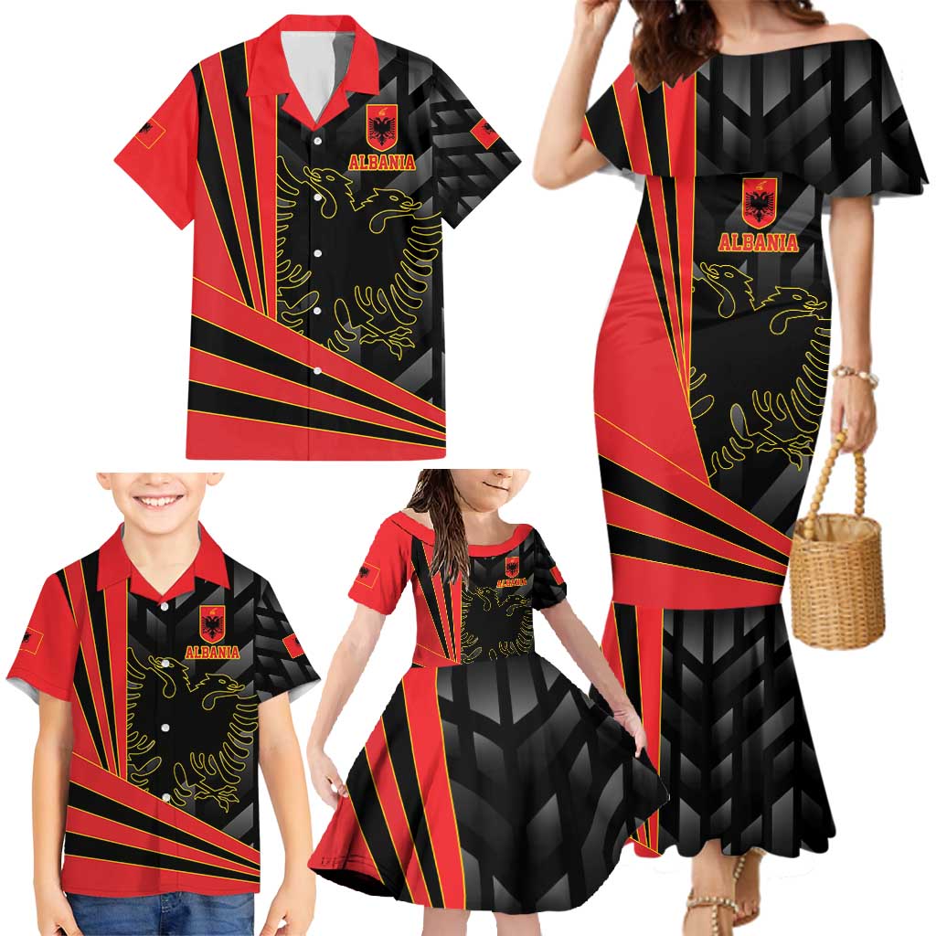 Custom Albania Football We are Champions Family Matching Mermaid Dress and Hawaiian Shirt Sporty Style with The Double-headed eagle
