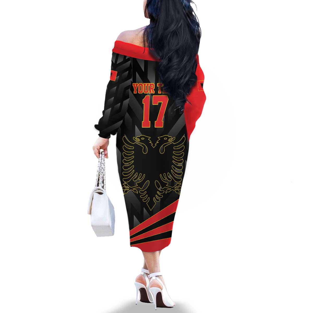 Custom Albania Football We are Champions Family Matching Off The Shoulder Long Sleeve Dress and Hawaiian Shirt Sporty Style with The Double-headed eagle