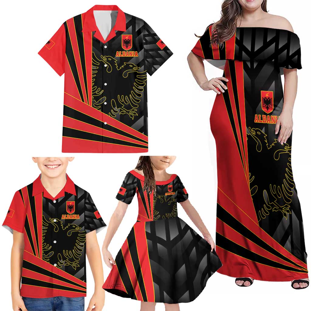 Custom Albania Football We are Champions Family Matching Off Shoulder Maxi Dress and Hawaiian Shirt Sporty Style with The Double-headed eagle