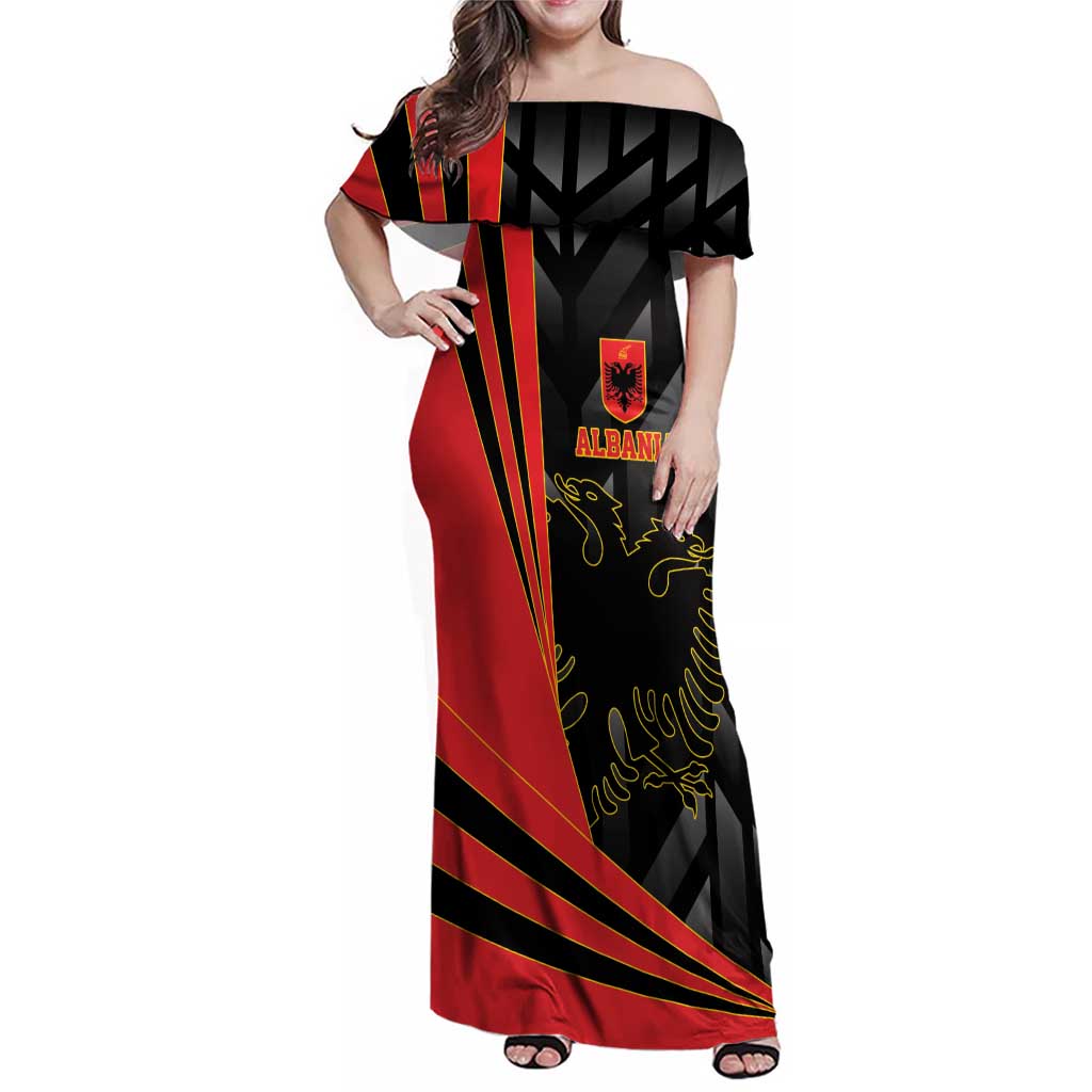 Custom Albania Football We are Champions Family Matching Off Shoulder Maxi Dress and Hawaiian Shirt Sporty Style with The Double-headed eagle