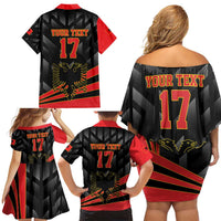 Custom Albania Football We are Champions Family Matching Off Shoulder Short Dress and Hawaiian Shirt Sporty Style with The Double-headed eagle