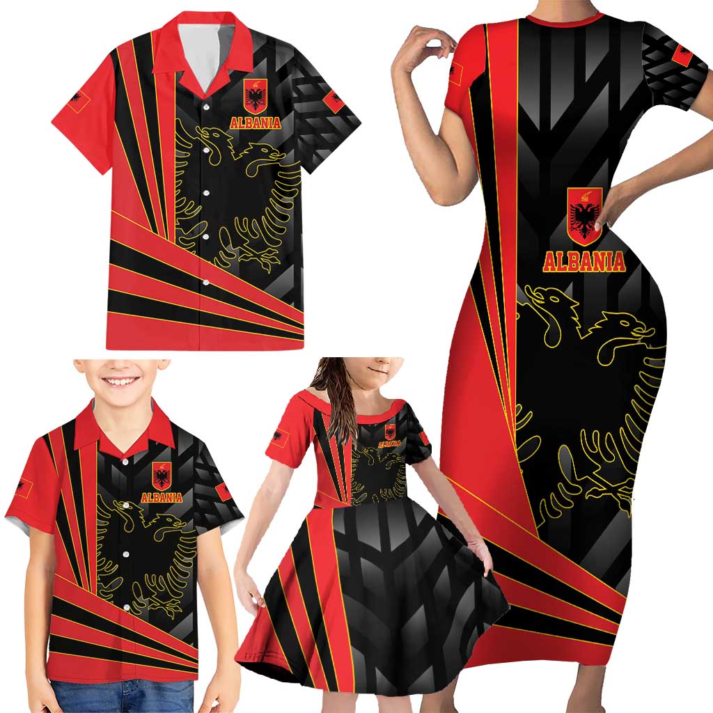 Custom Albania Football We are Champions Family Matching Short Sleeve Bodycon Dress and Hawaiian Shirt Sporty Style with The Double-headed eagle