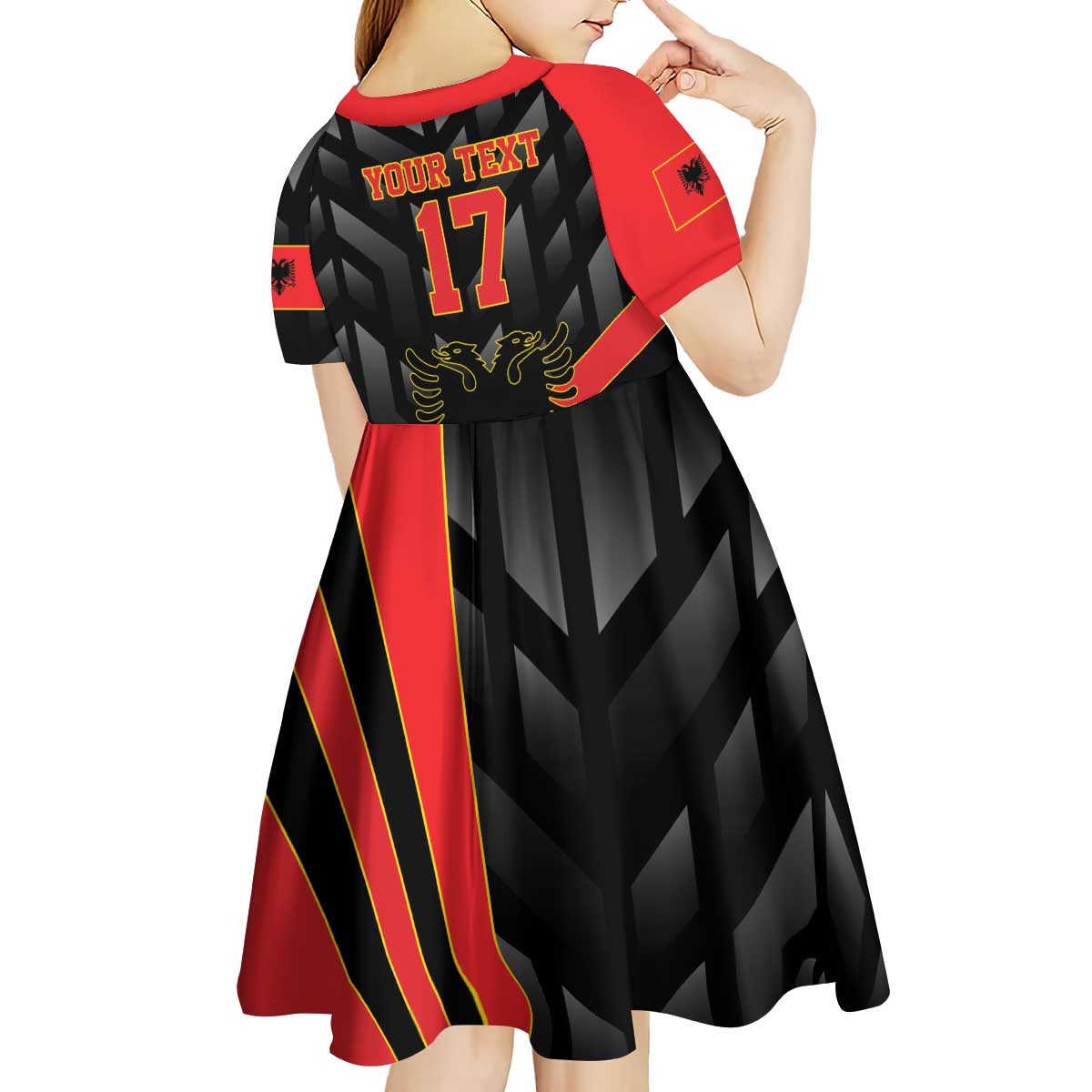 Custom Albania Football We are Champions Kid Short Sleeve Dress Sporty Style with The Double-headed eagle