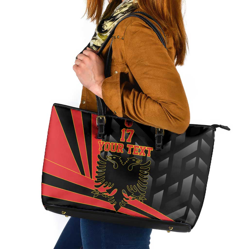 Custom Albania Football We are Champions Leather Tote Bag Sporty Style with The Double-headed eagle