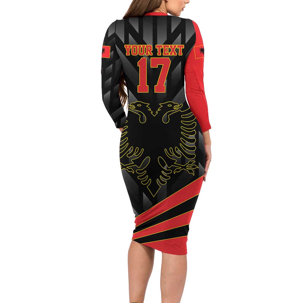 Custom Albania Football We are Champions Long Sleeve Bodycon Dress Sporty Style with The Double-headed eagle