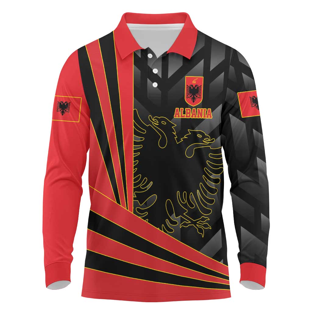 Custom Albania Football We are Champions Long Sleeve Polo Shirt Sporty Style with The Double-headed eagle