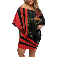 Custom Albania Football We are Champions Off Shoulder Short Dress Sporty Style with The Double-headed eagle
