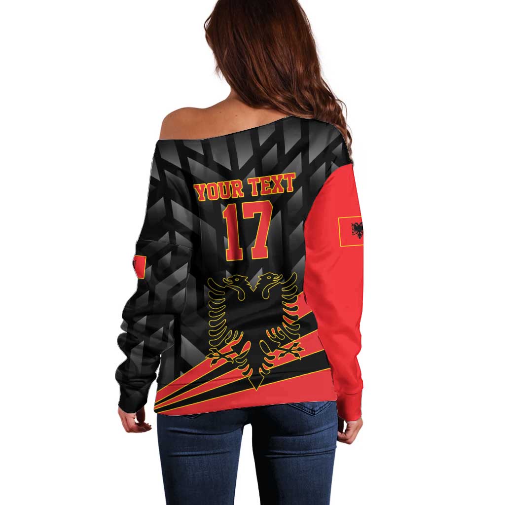 Custom Albania Football We are Champions Off Shoulder Sweater Sporty Style with The Double-headed eagle
