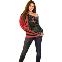 Custom Albania Football We are Champions Off Shoulder Sweater Sporty Style with The Double-headed eagle