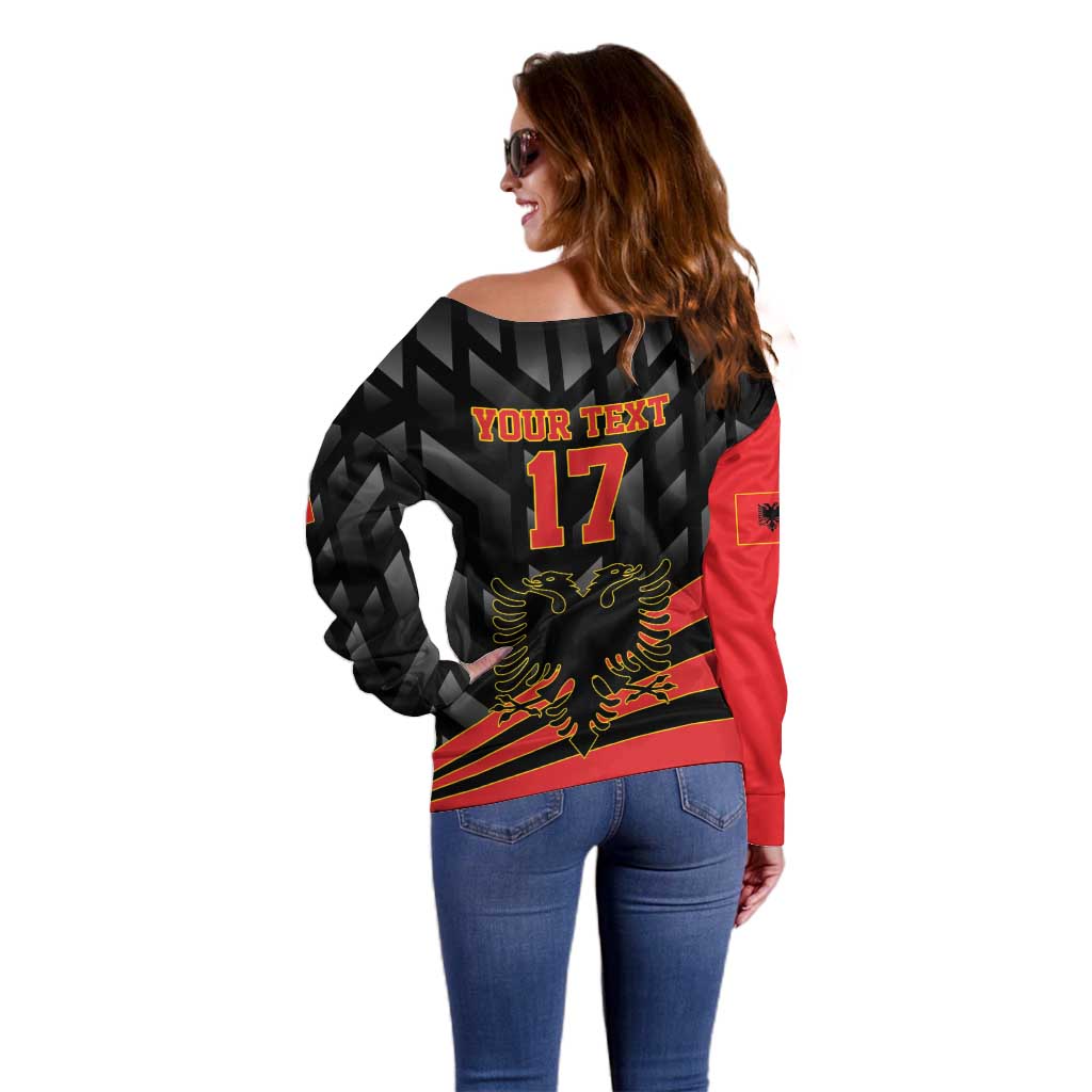 Custom Albania Football We are Champions Off Shoulder Sweater Sporty Style with The Double-headed eagle