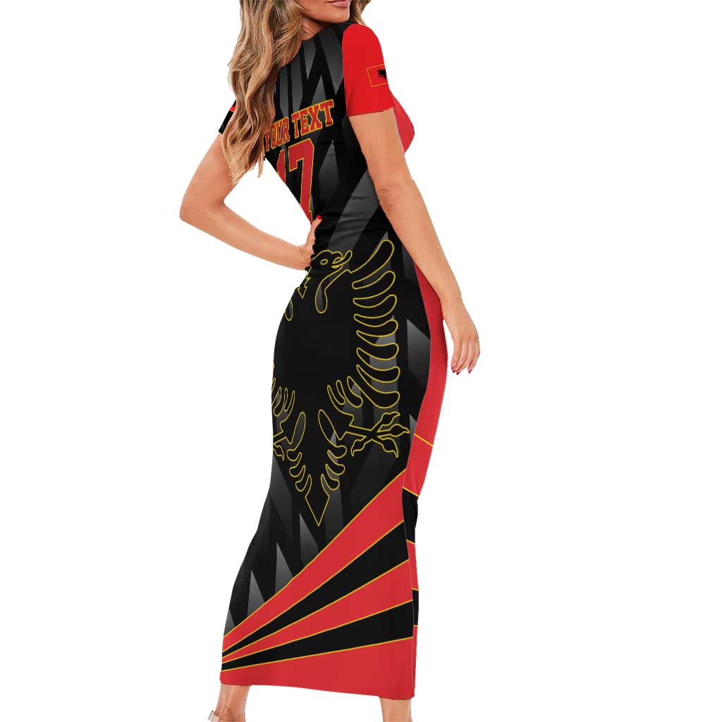 Custom Albania Football We are Champions Short Sleeve Bodycon Dress Sporty Style with The Double-headed eagle