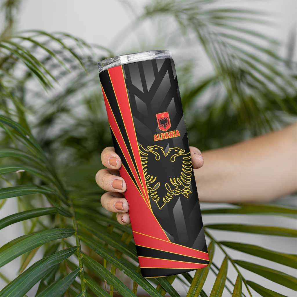 Custom Albania Football We are Champions Skinny Tumbler Sporty Style with The Double-headed eagle