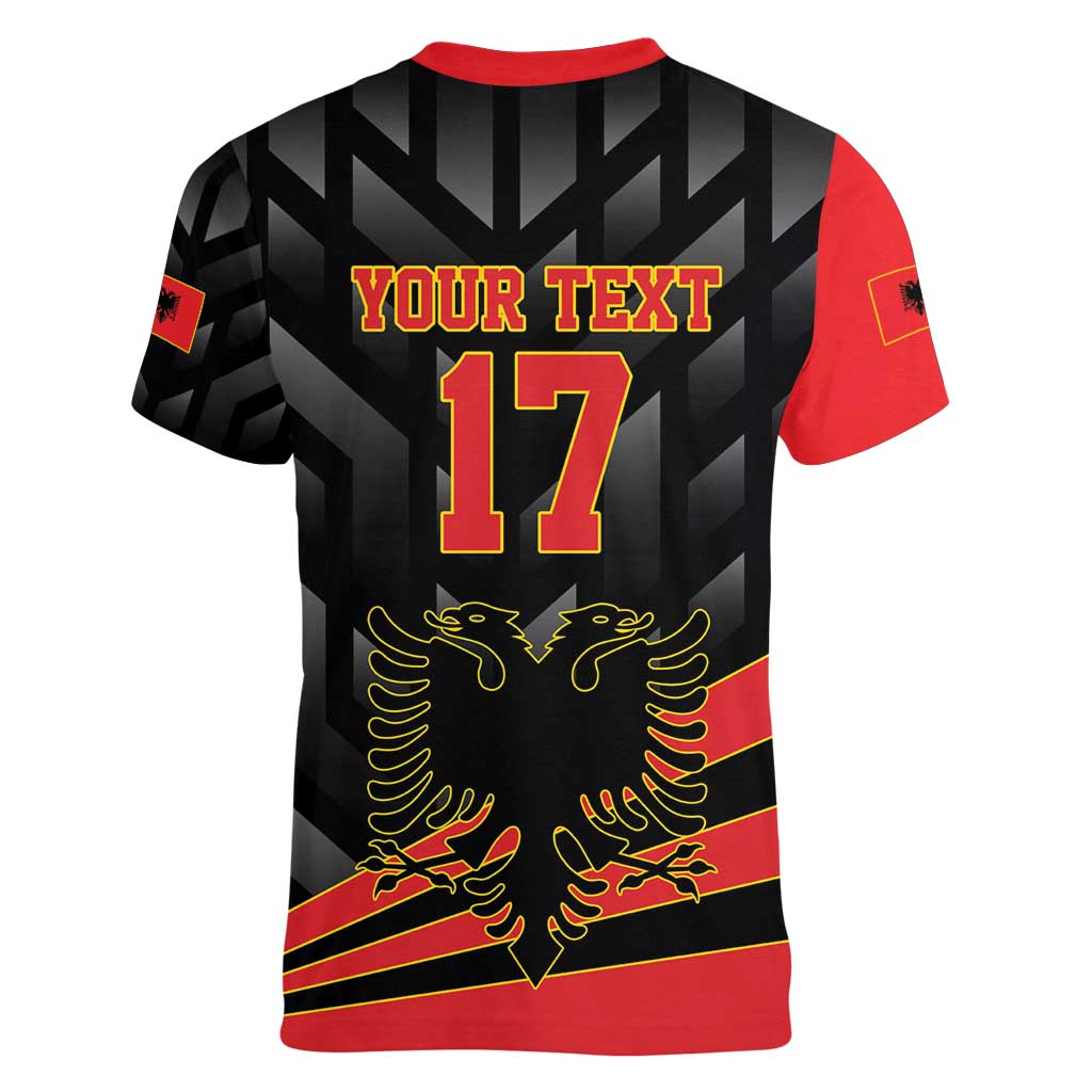 Custom Albania Football We are Champions Women V-Neck T-Shirt Sporty Style with The Double-headed eagle