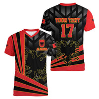 Custom Albania Football We are Champions Women V-Neck T-Shirt Sporty Style with The Double-headed eagle