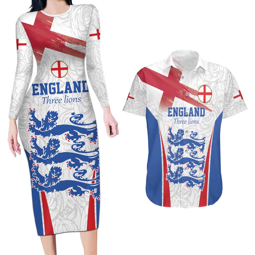 Custom England Football We are Champions Couples Matching Long Sleeve Bodycon Dress and Hawaiian Shirt Sporty Style The Three Lions