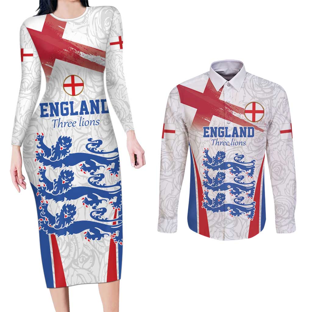 Custom England Football We are Champions Couples Matching Long Sleeve Bodycon Dress and Long Sleeve Button Shirt Sporty Style The Three Lions