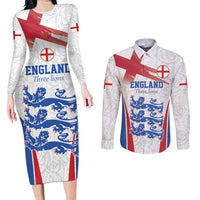 Custom England Football We are Champions Couples Matching Long Sleeve Bodycon Dress and Long Sleeve Button Shirt Sporty Style The Three Lions