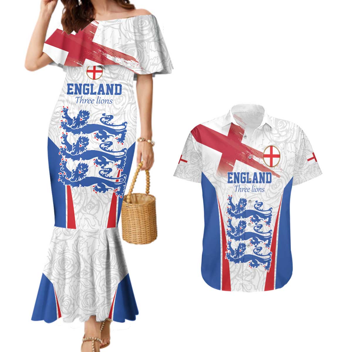 Custom England Football We are Champions Couples Matching Mermaid Dress and Hawaiian Shirt Sporty Style The Three Lions