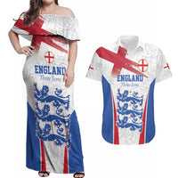 Custom England Football We are Champions Couples Matching Off Shoulder Maxi Dress and Hawaiian Shirt Sporty Style The Three Lions