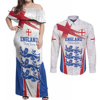 Custom England Football We are Champions Couples Matching Off Shoulder Maxi Dress and Long Sleeve Button Shirt Sporty Style The Three Lions