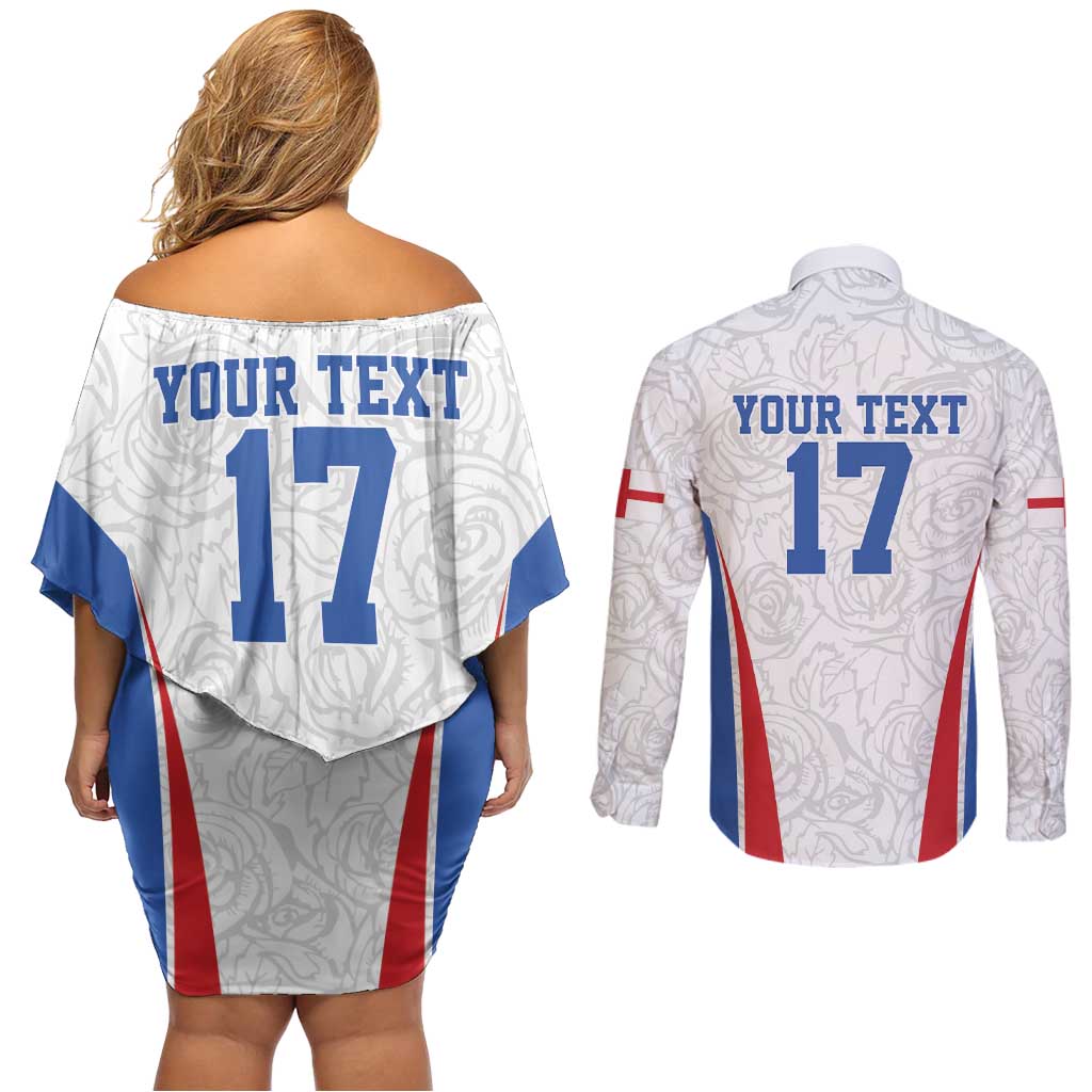 Custom England Football We are Champions Couples Matching Off Shoulder Short Dress and Long Sleeve Button Shirt Sporty Style The Three Lions