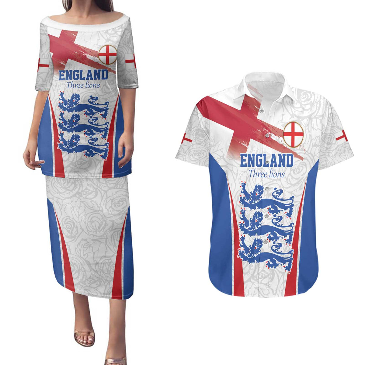 Custom England Football We are Champions Couples Matching Puletasi and Hawaiian Shirt Sporty Style The Three Lions