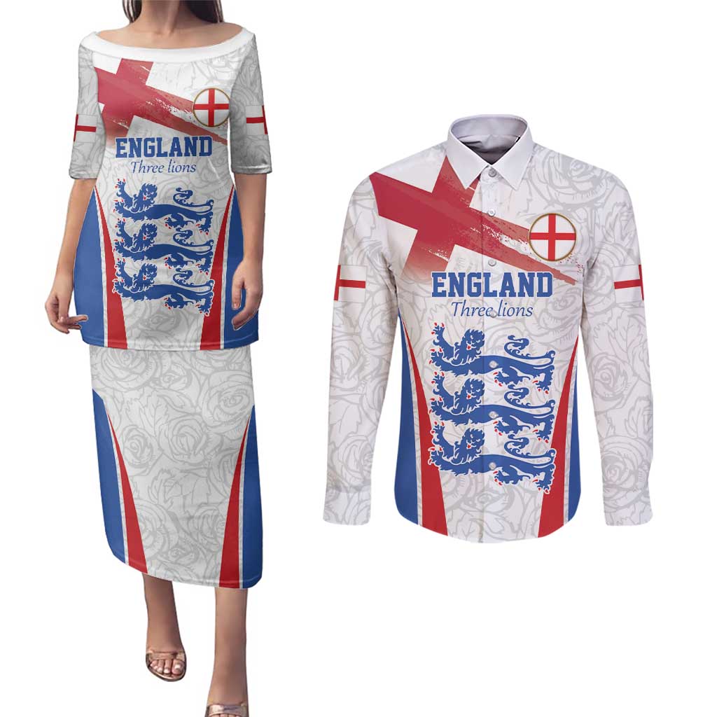 Custom England Football We are Champions Couples Matching Puletasi and Long Sleeve Button Shirt Sporty Style The Three Lions